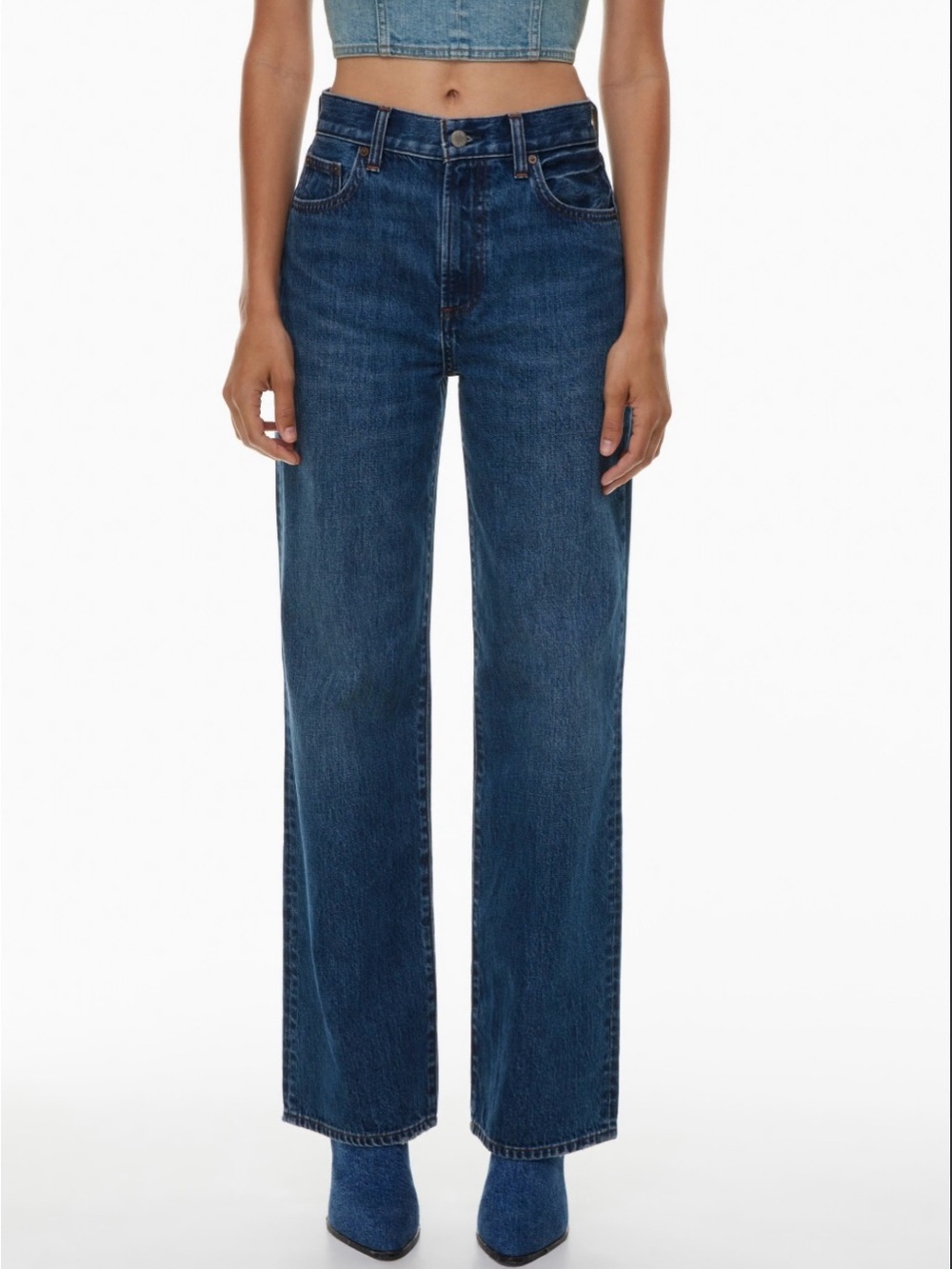Denim Forum The Farrah Hi-Rise Wide Leg Jeans - Dark Blue - Size 28